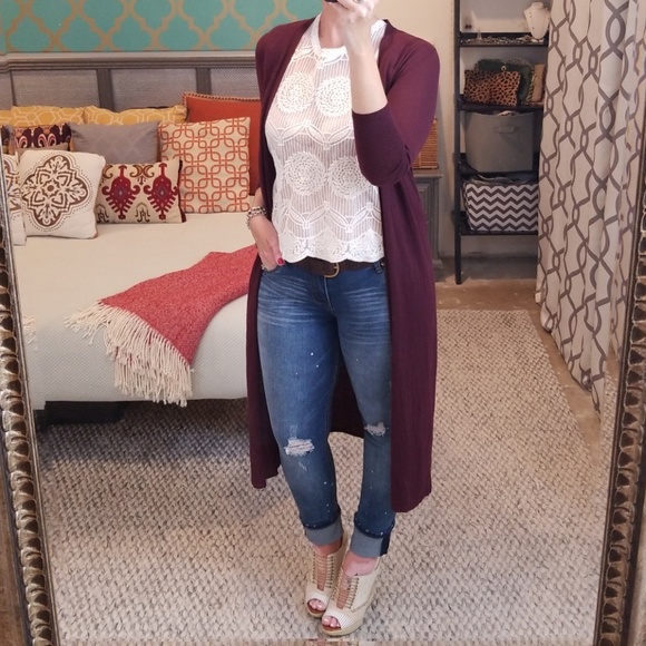 White House Black Market Sweaters - White House Black Market Maroon Duster Cardiagn